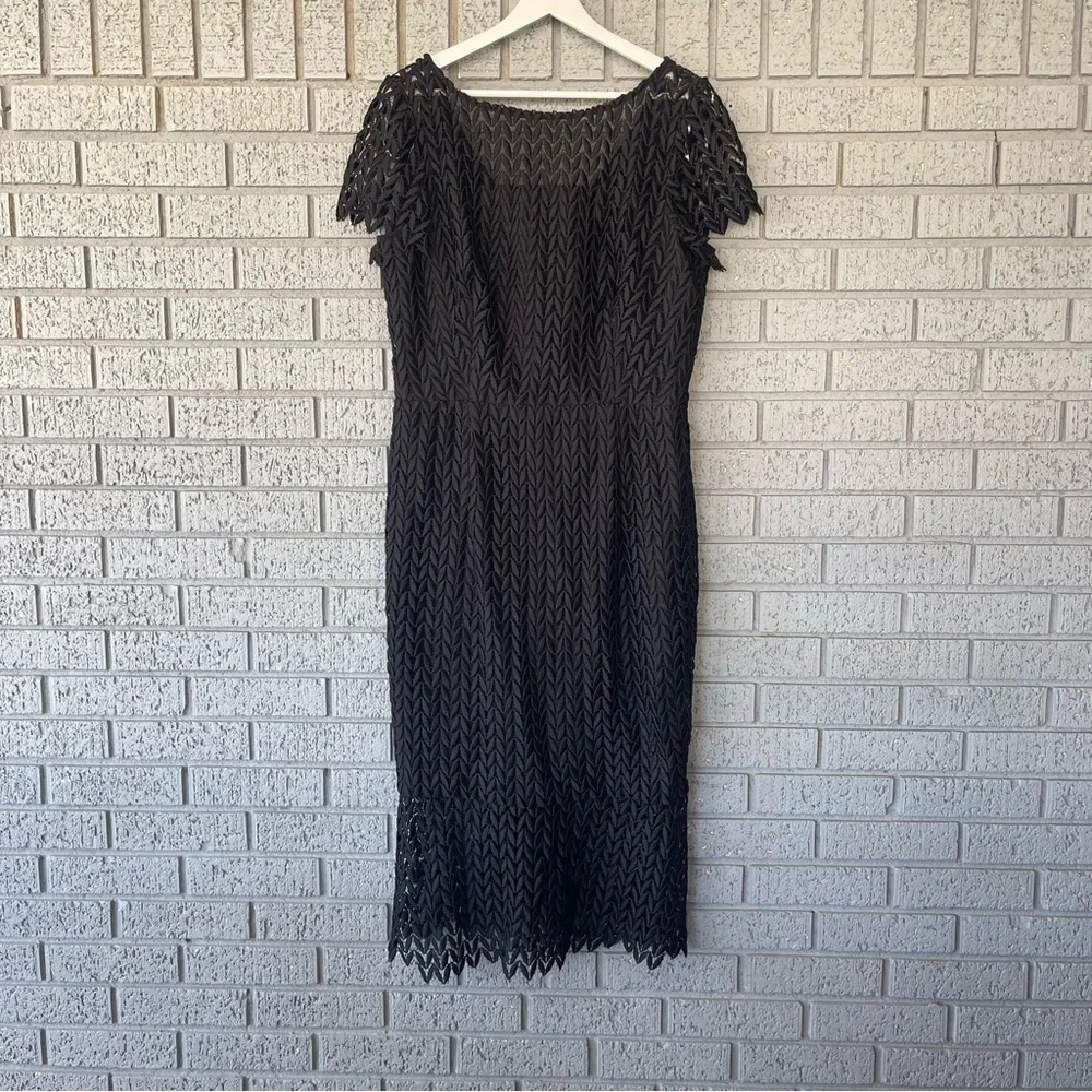 NWT Kay Unger Tatum Dress Floral Lace Sheath Midi Dress Black Size 14 - Picture 4 of 11